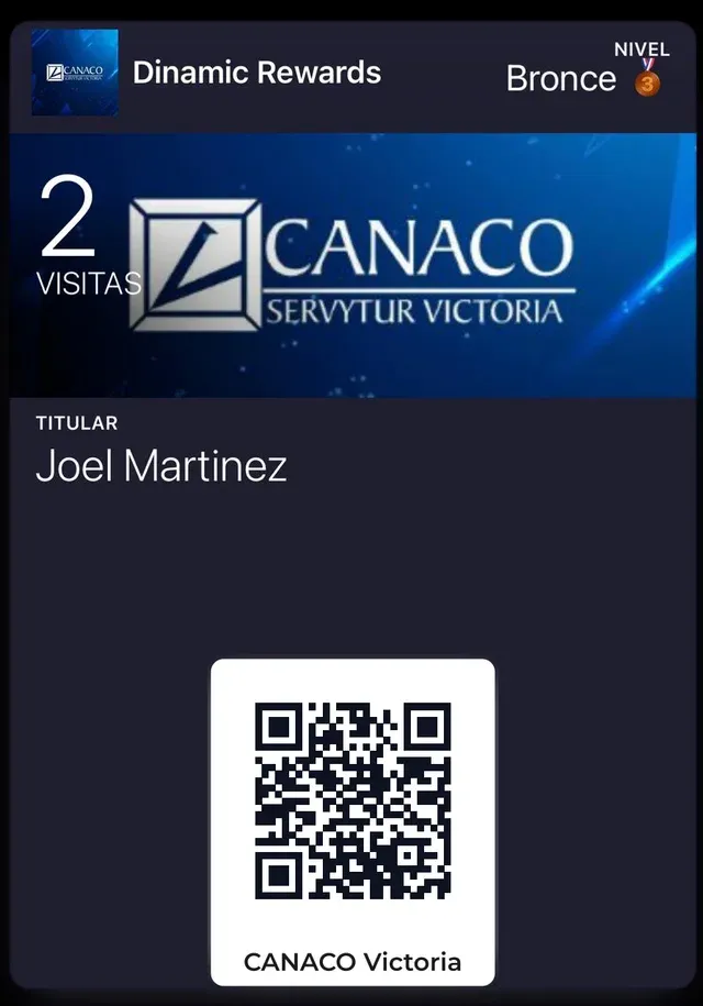 Tarjeta digital de CANACO Victoria en la Wallet de un iPhone