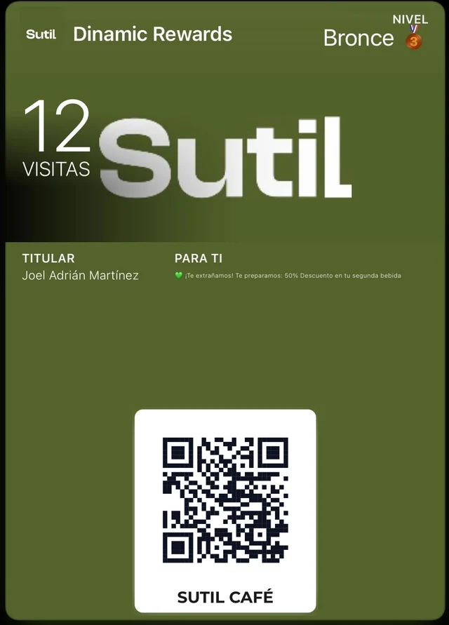 Frente de la tarjeta digital de SUTIL CAFÉ